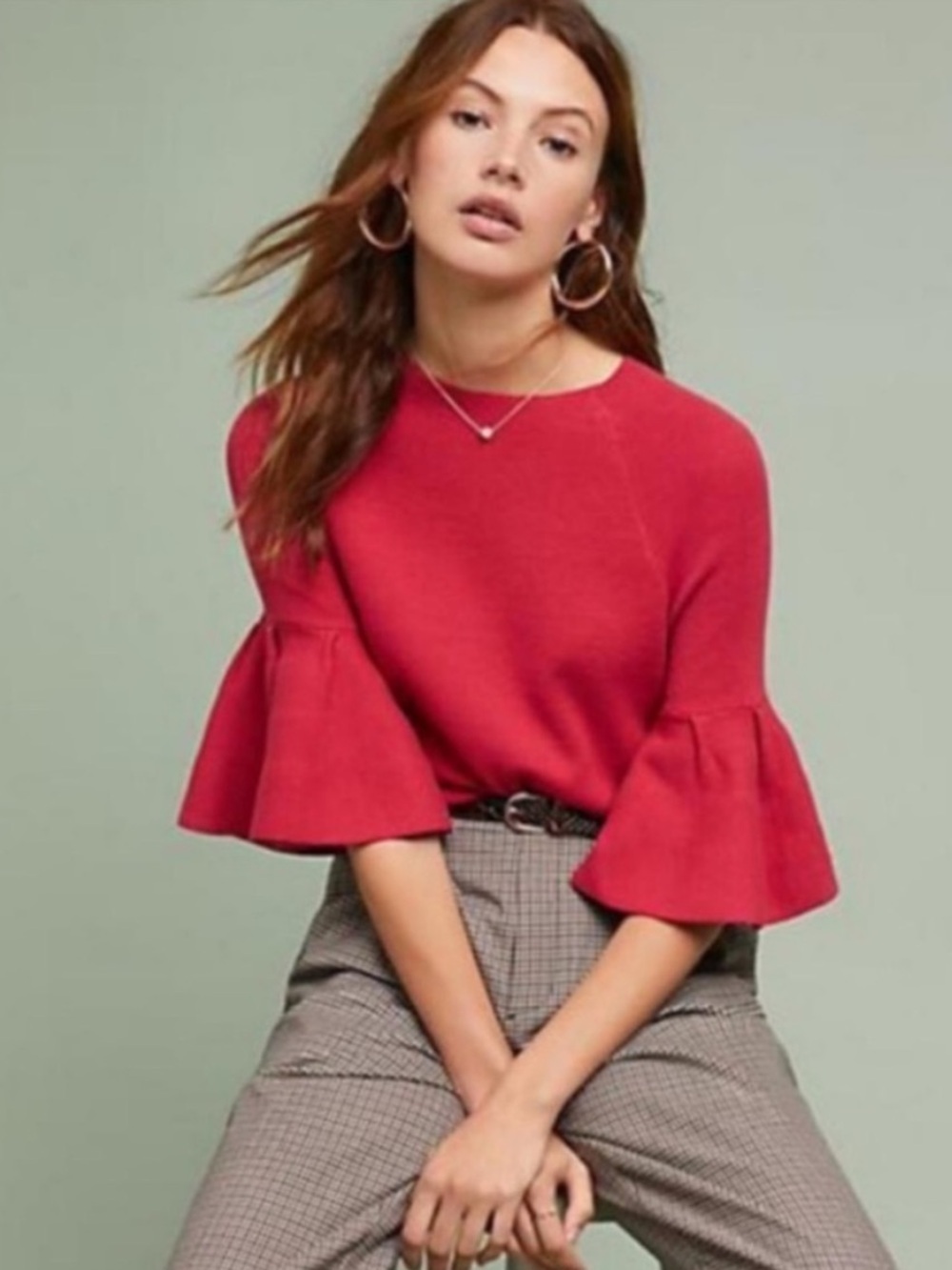 MOTH by Anthropologie Anais Bell Sleeve Sweater Red XS